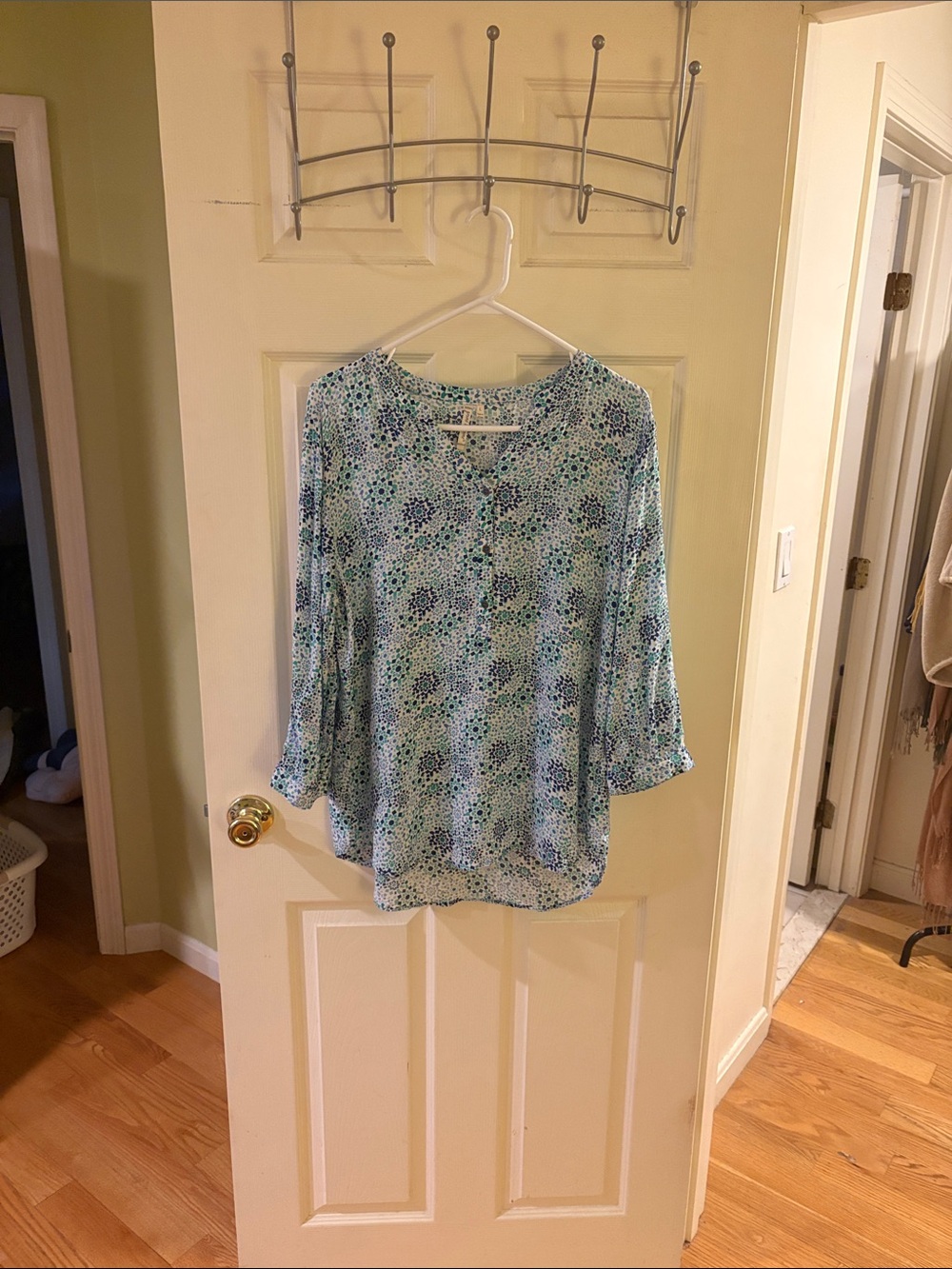 grand & greene Light Blue and Teal Floral Button-Front Blouse